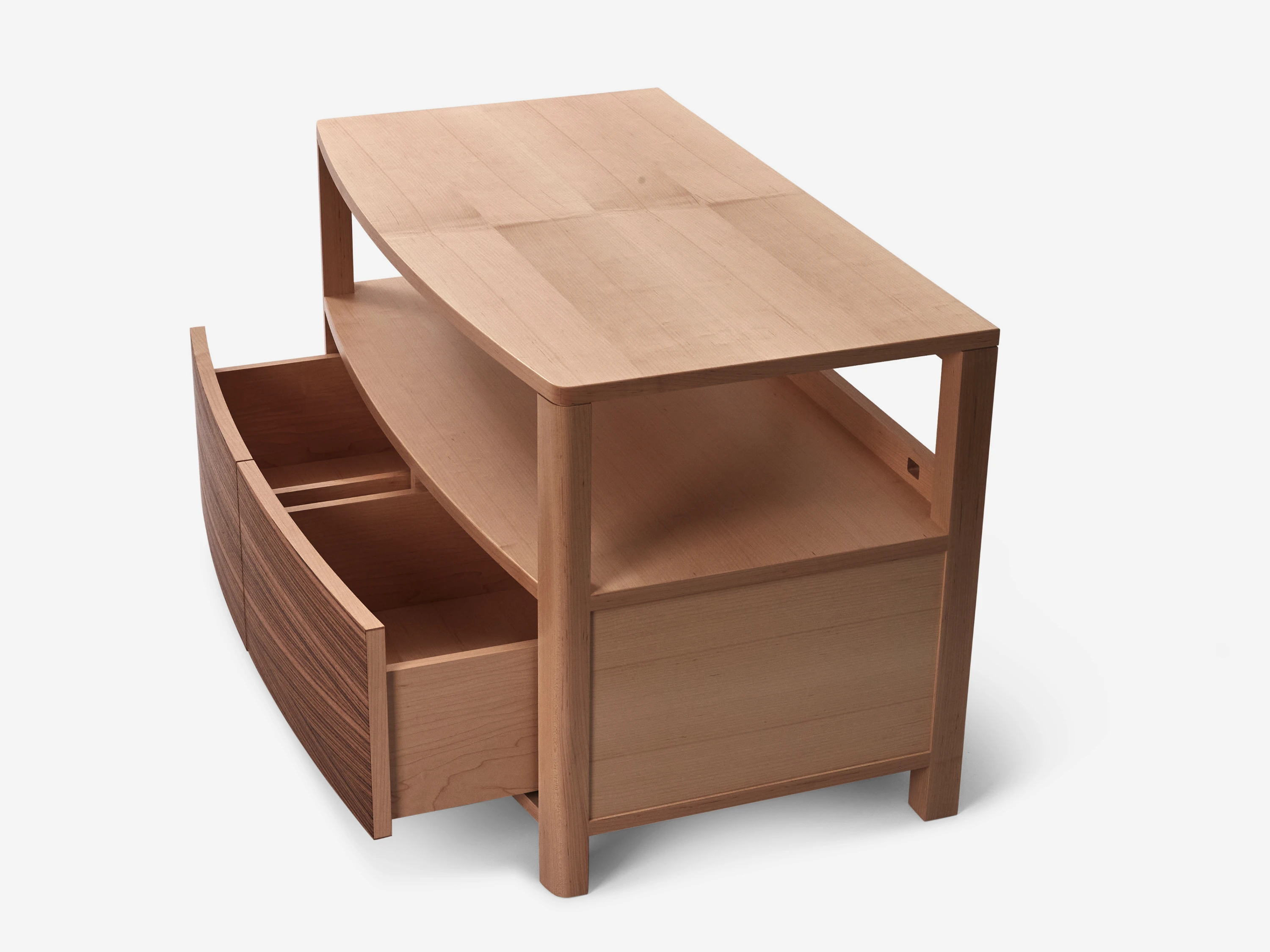 Media console - from above, showing bookmatched maple veneer