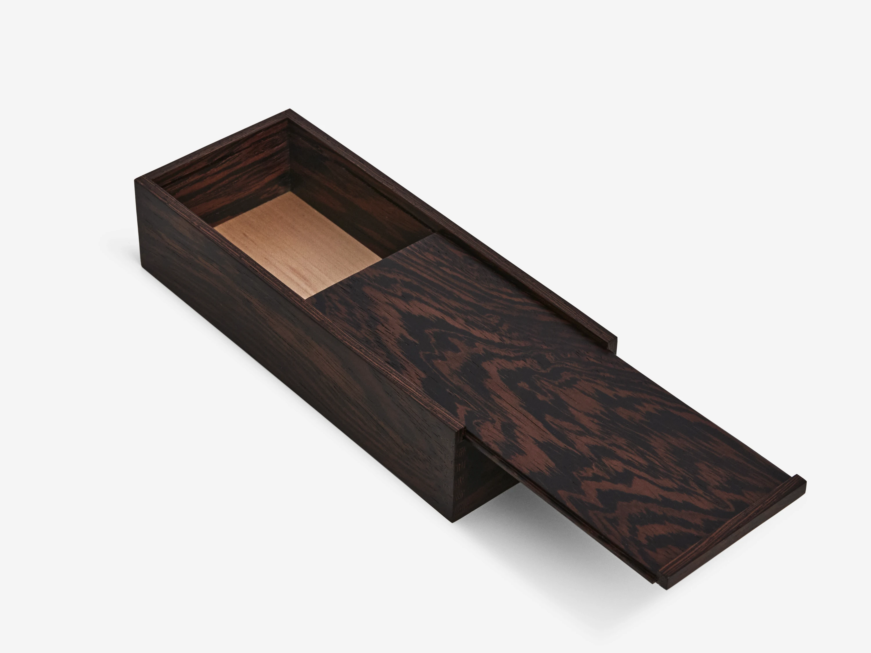 Wenge pencil box with sliding lid - open